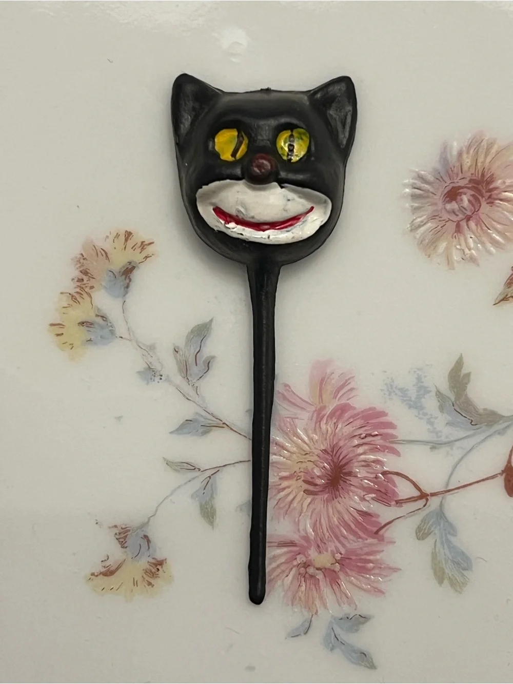 Vintage Halloween Black Spooky Cat Cupcake Cake Topper Pick 1950's Decoration